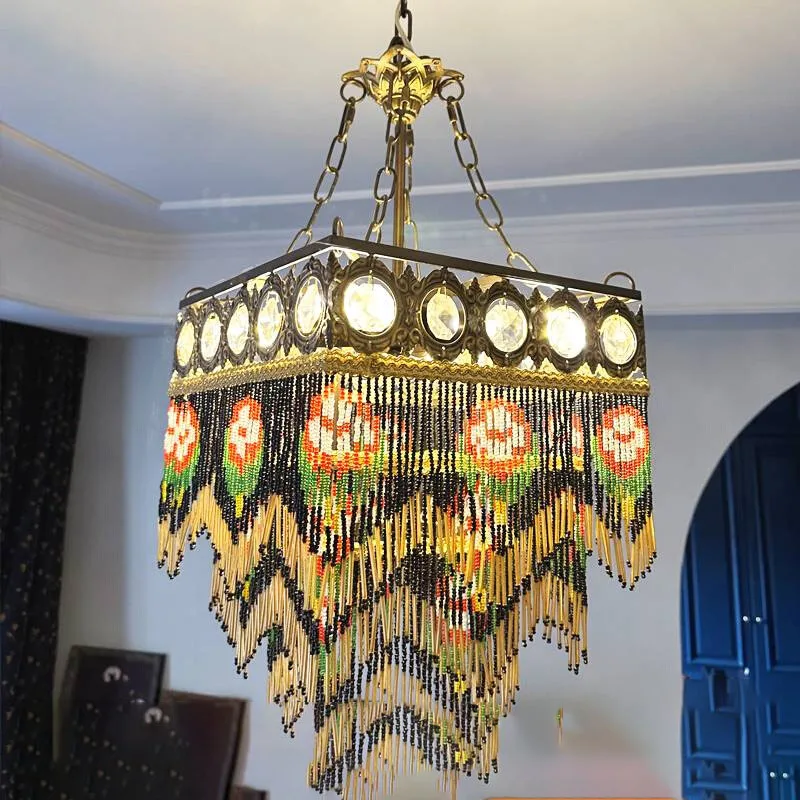 

French European Style Bedroom Tassel Living Room Headboard Pendant Light Rose High-end Designer Study Dining Room Lighting