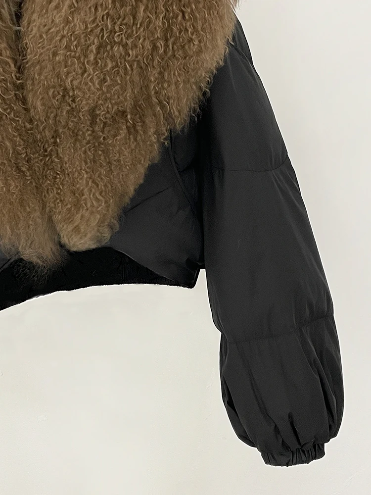 OFTBUY Fahsion Short Long Slevee Puffer Jacket New Winter Clothing Women Real Mongolia Sheep Fur Coat Real Fur Goose Down Parkas