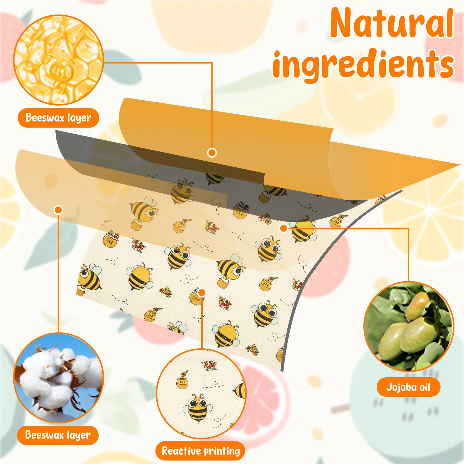 9 قطعة شمع العسل الغذاء يلتف 3 أحجام قابلة لإعادة الاستخدام صفائح شمع العسل البلاستيك الحرة ساندويتش الخبز يلتف للطعام وجبة خفيفة نزهة شمع العسل يلتف #3