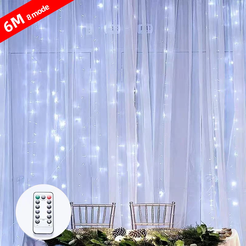 3M/6M LED Weihnachtsdekoration 8 Modi USB Vorhang Lichter Urlaub Lichter Fee Lichterketten Girlande Hochzeit Party Geburtstag Deco