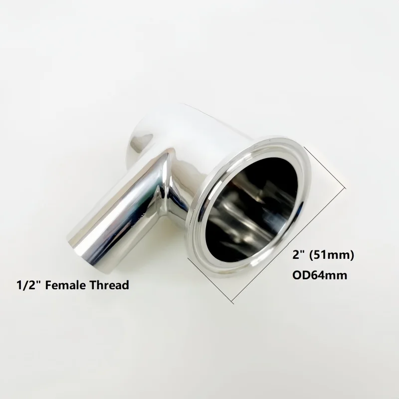 2" OD64mm Elliptical Head With 1/2 Female Thread,Sanitary Adapter 304 Stainless Steel Pipe Fitting For Homebrewing Distillation