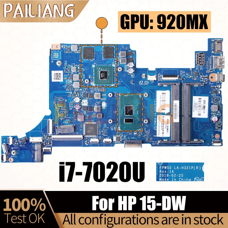 

Для HP 15-DW материнская плата для ноутбука LA-H321P SR3TK i7-7020U 920MX N16V-GMR1-S-A2 Материнская плата ноутбука полностью протестирована