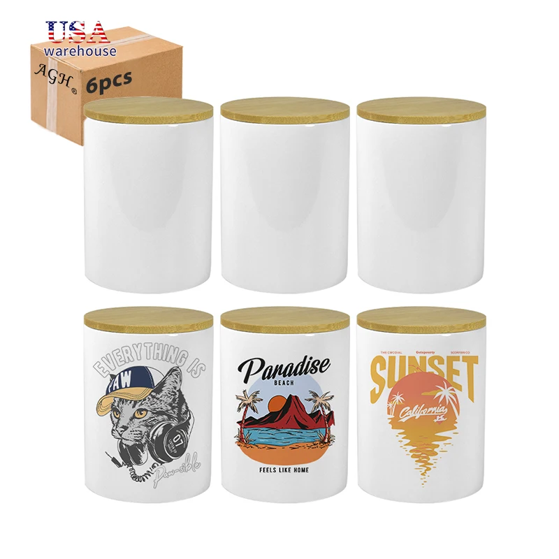 

6pcs 15oz Sublimation Blank Ceramic Candle Jar With Wooden Lid He