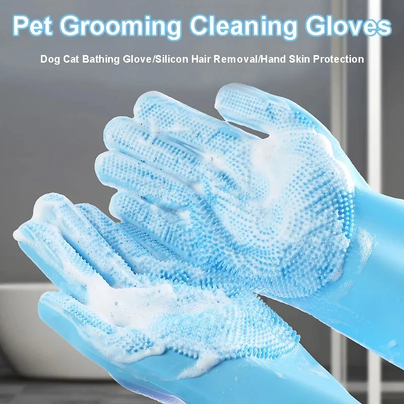 Pet Grooming Gloves Dog Cat Bathing Cleaning Glove Shampoo Scrubber Clean Soft Silicone Hair Removal Glove Hand Skin Protection