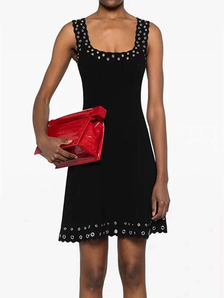 

High-End Version European Sle M-Home Design Wave Hollow out Rivet ort Sve Knitted Open Cardigan Top Vest Dr Se...