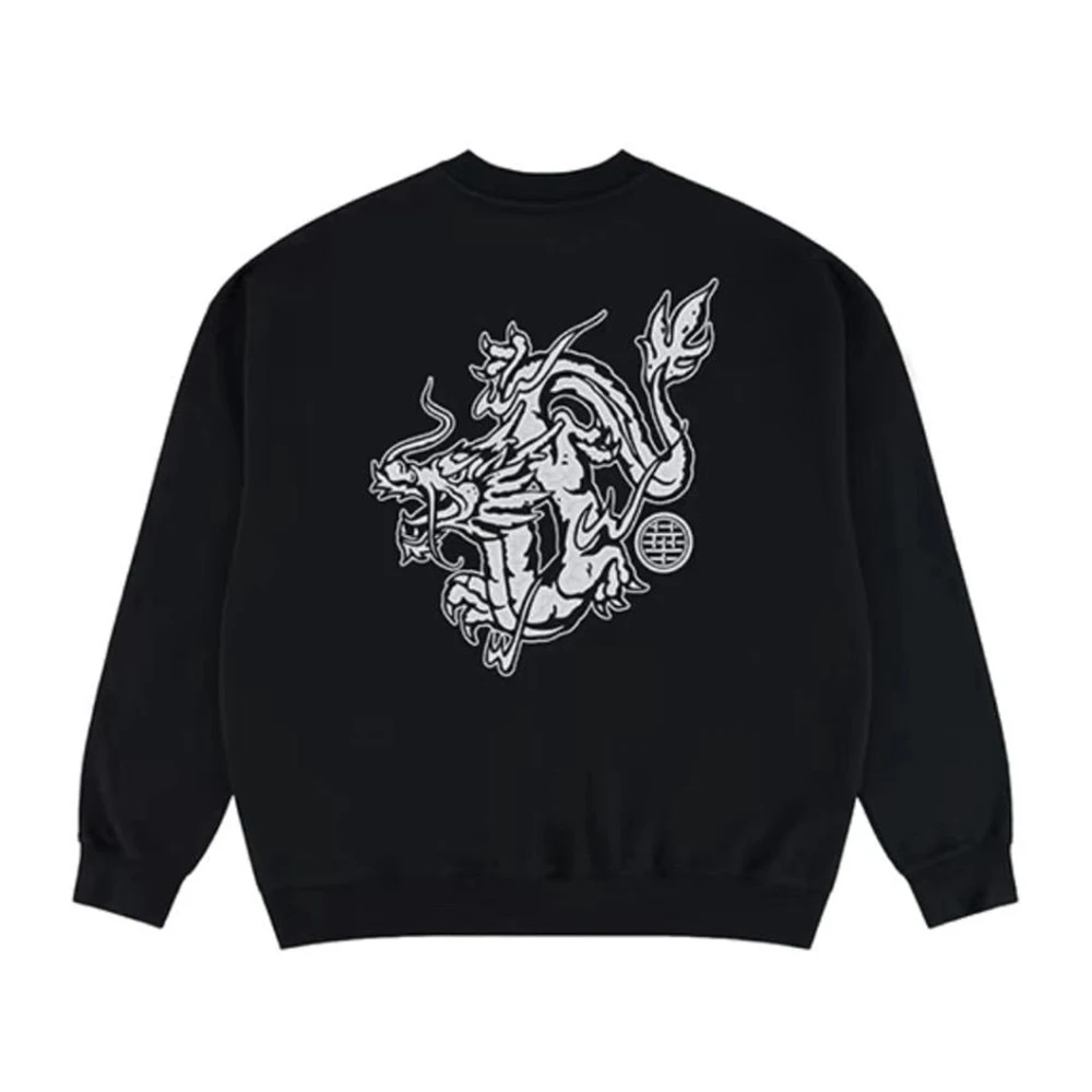 Dragon Printed Round Neck Sweater Autumn and Winter New Fashion Street Loose Casual Couple Long Sleeve Top Mens Clothing