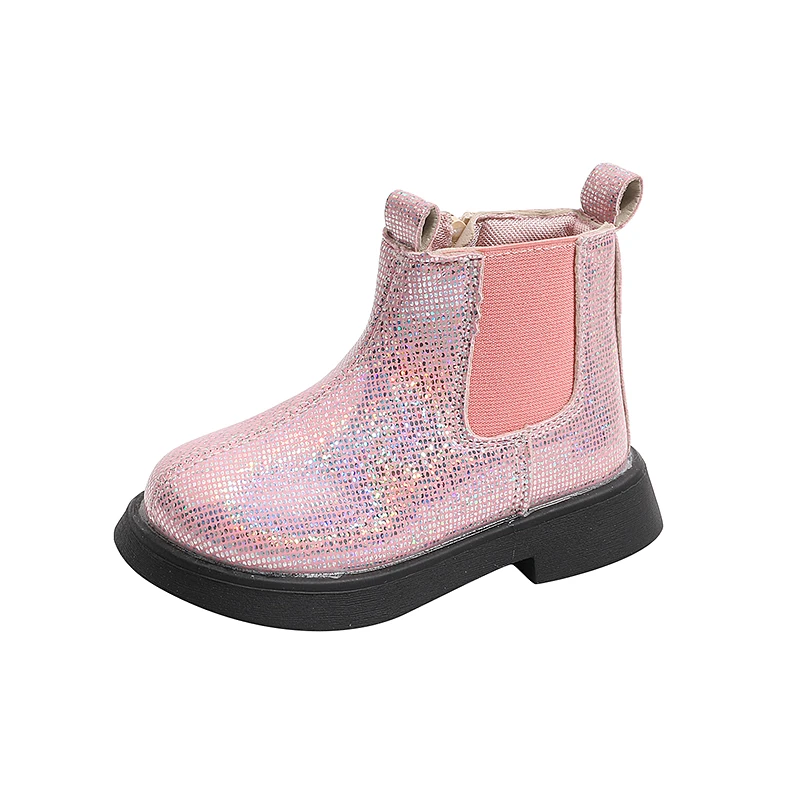 Autumn Spring Children Short Boots Girls Crystal Chelsea Boots Little Princess Bling Bling Baby Shoes Kids Leather Boots