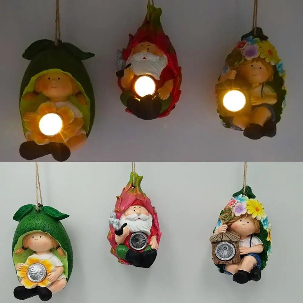 Resin Elf Statue Outdoor Solar Light Figurine Solar-powered Garden Elf Decor with Resin Fruit Figurine Funny Gnome for Outdoor image 6