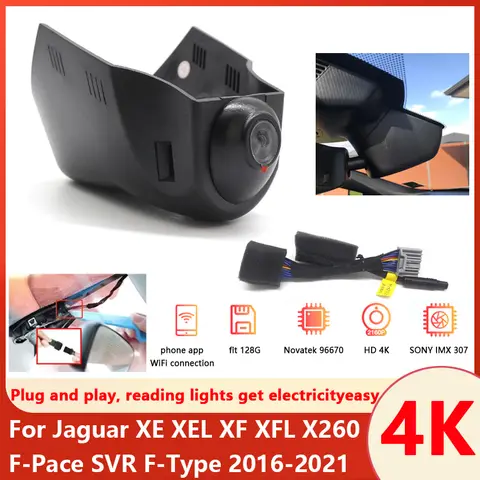 새로운! Jaguar XE XEL XF XFL X260 F-Pace SVR F-Type 2016-2021 용 4K 플러그 앤 플레이 숨겨진 자동차 DVR 비디오 레코더 UHD 대시 캠 카메라