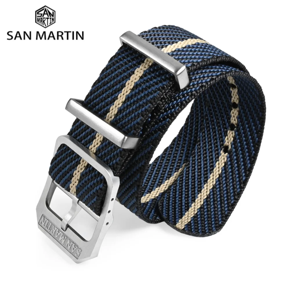 

San Martin Woven Nylon Strap Retro Watchband 20mm Military Paratrooper Watch Band With Pin Buckle Correa Reloj BD0006
