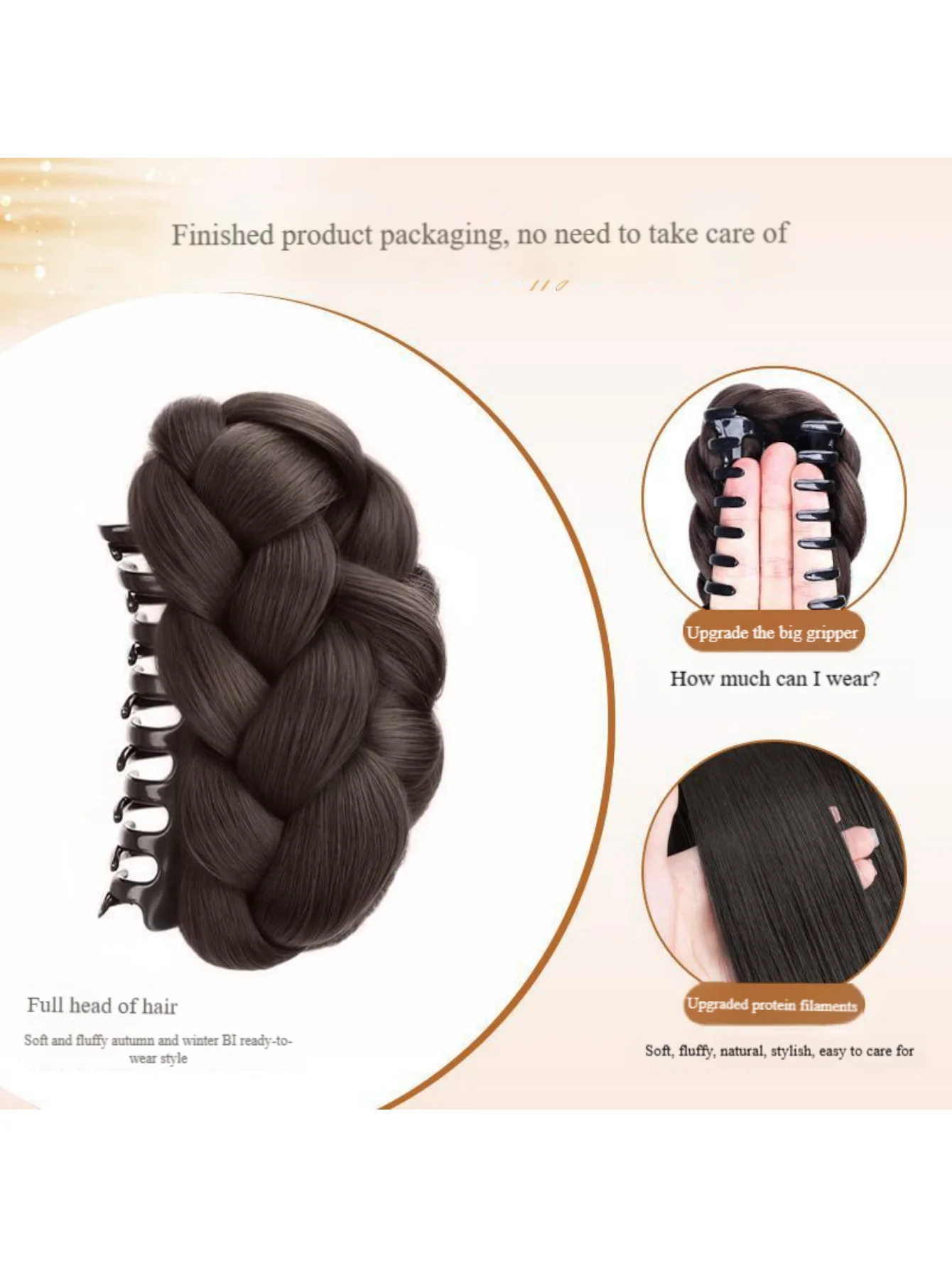 Damen-Haarteil mit geflochtenem Dutt, künstliche Haarklammer, Kleber, Hochsteckfrisur, flauschiges Haar-Accessoire, Haarbündel für den Hinterkopf – Detail 1