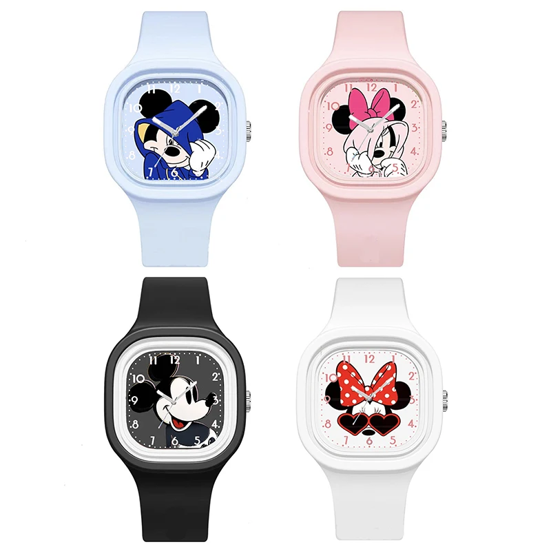 Mininstants-Montre de sport à quartz en silicone pour enfants, dessin animé Disney, Minnie Mouse, carré, garçons, filles, étudiant, enfant, cadeau d'anniversaire