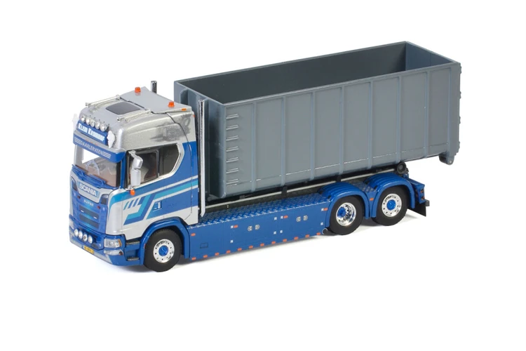 WSI 1/50 SCANIA S HIGHLINE | CS20H 6X2 TAG AXLE RIGED | HOOKFLIFT SYSTEM + CONTAINER 40M3 CONTAINER DieCast Model Car   Toy Car