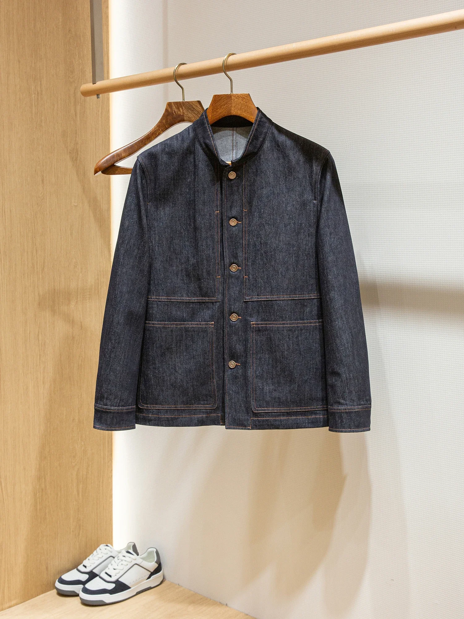 

Heavy Industry Washed Cotton Spring Men's Casual Stand-Up Collar Denim Jacket