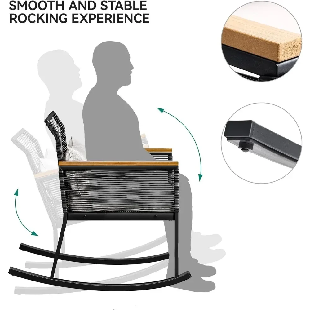 Patio Outdoor Rocking  Chair Conversation 3-Piece with Wood Armrest and Soft Cushions for Balcony