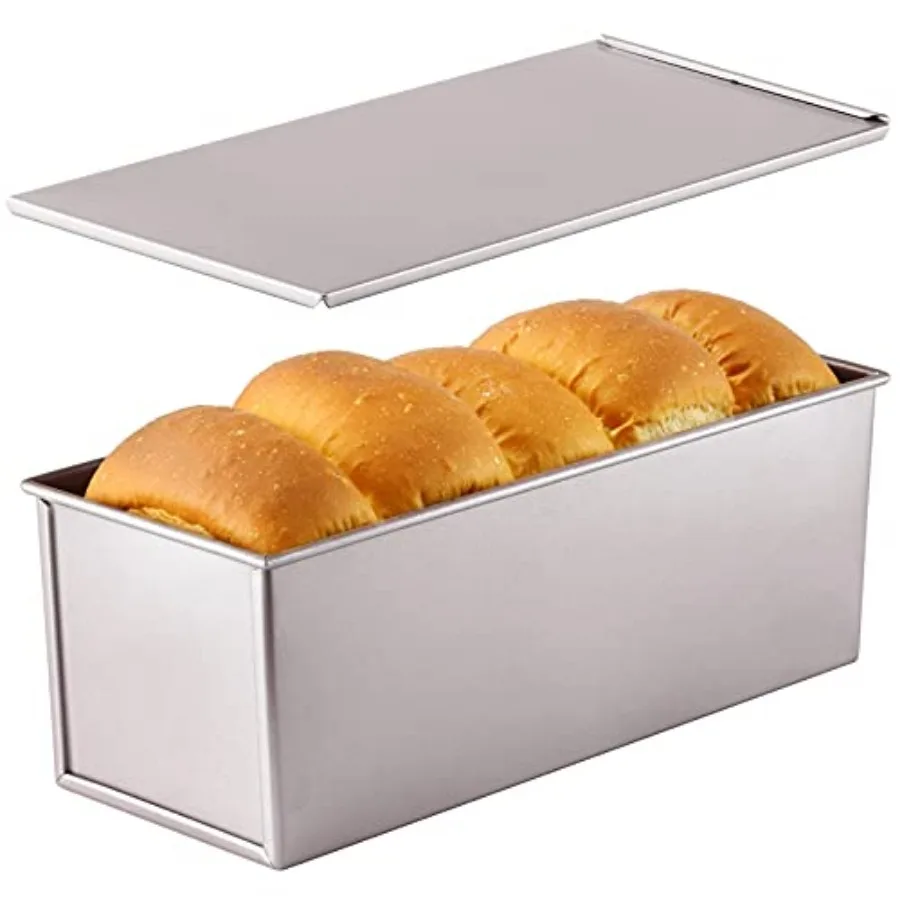 

Commercial Pullman Loaf Pan with Lid 2.2Lb Dough Capacity Non-stick Rectangle Flat Toast Box for Oven Baking 4.8" x 12.8"x 4.7"