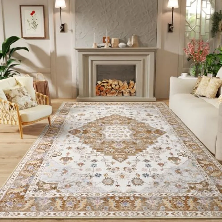 Vintage Design Area Rugs for Living Room 4x6 Machine Washable Floral Collection Traditional Bedroom Rug Low Pile Cute Room Prin