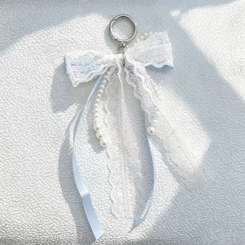 367C Stylish Two Tone Lace Ribbon Keyring Charm For Women Girls Handbag Purse Accessories