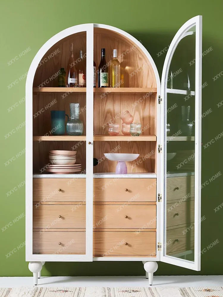L vintage solid wood  glass storage cabinet simple modern storage cabinet