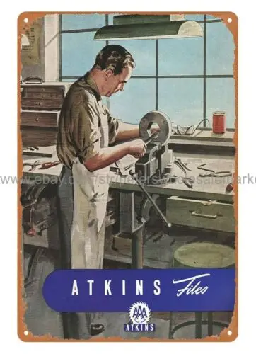 Letrero metálico ATKINS FILES de 1953 para dormitorio o sala de juegos masculina