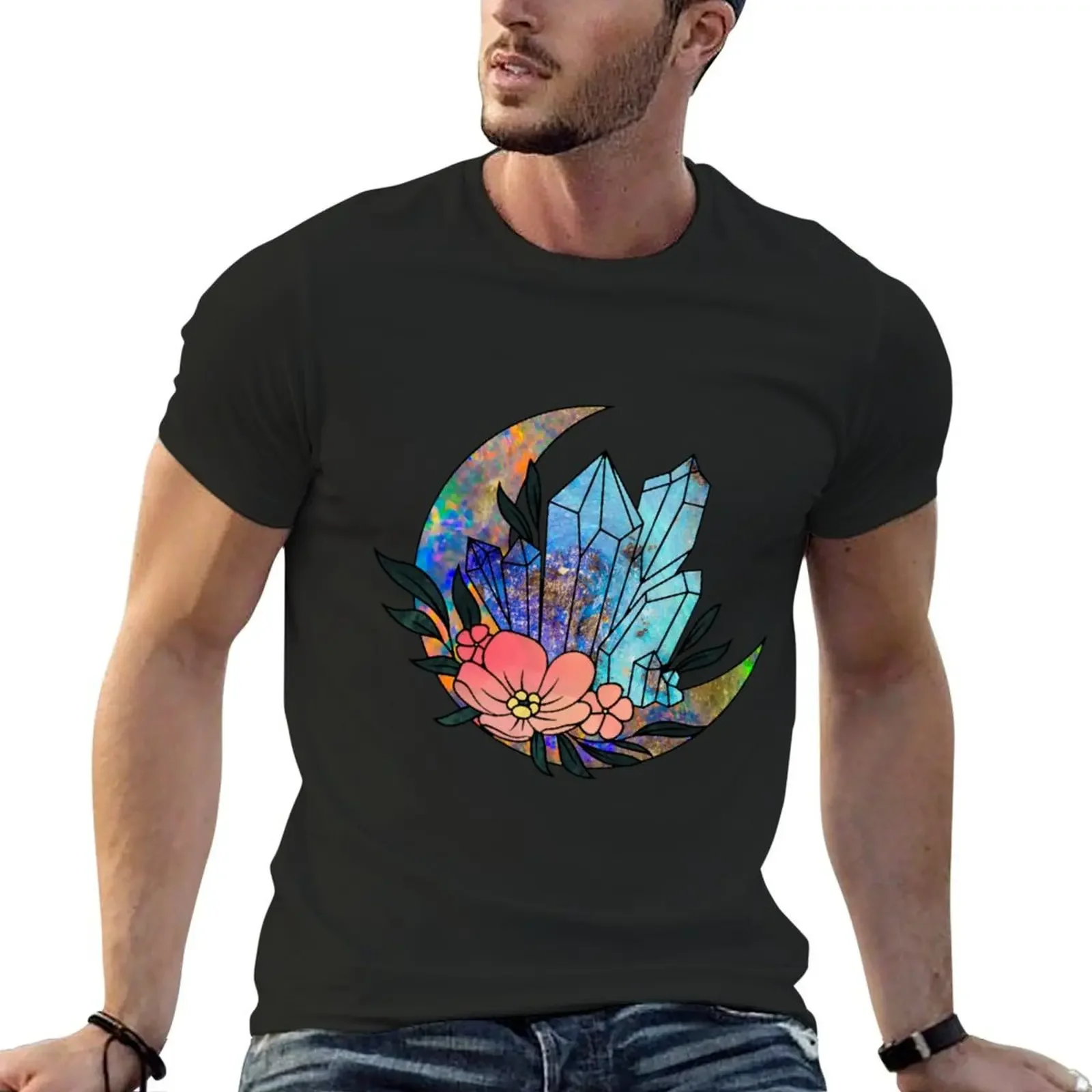 Opals on a Opalescent Moon - Celestial Designs T-shirt kawaii clothes sweat T-shirts for men cotton