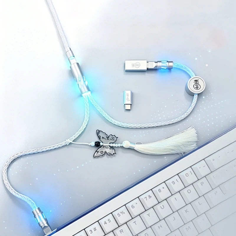 USB C Keyboard Mouse Cable Split Computer Link with Textile Sleeve, 150 Reach, and Metal End Caps for Desk Use H8WD
