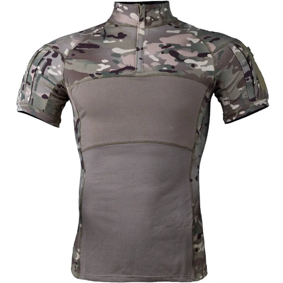 

Summer Elastic Black Python Short Sleeve Camouflage Combat Slim Frog Suit Tactical Short Sleeve T-shirt Men Camping Hiking Shirt