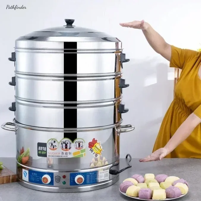 

Large Electric Steamer: Multifunctional Household & Commercial. Super Large Capacity for Steamed Buns.