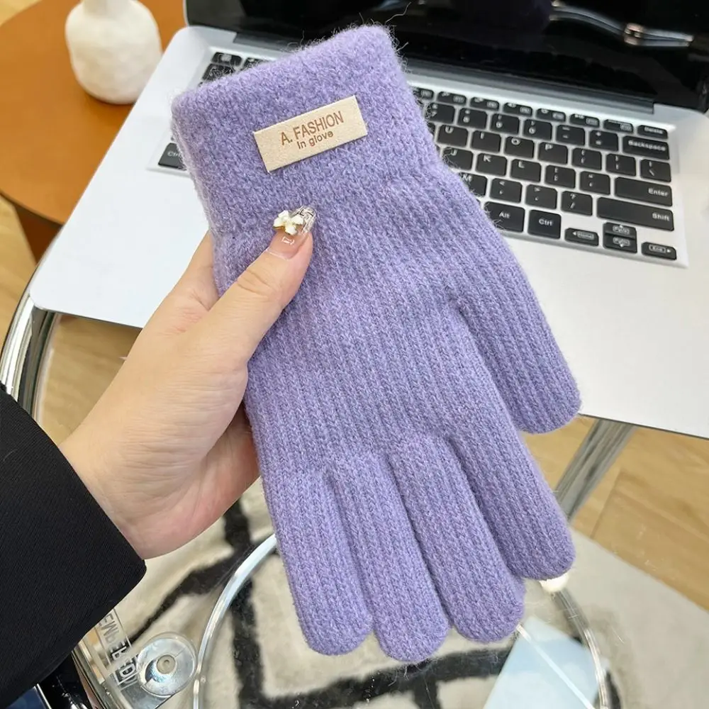 Fashion Candy Color Knitting Gloves Five Finger Touch Screen Full Finger Mittens Korean Style Warm Cycling Driving Gloves Winter