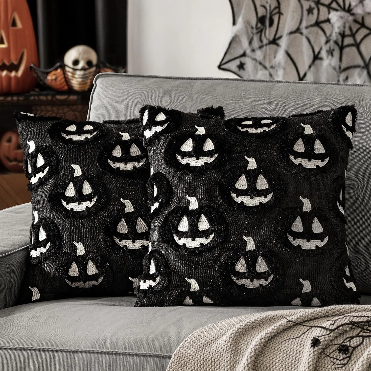Halloween Fall Thanksgiving Ghost Throw Pillow Covers 18x18 Black Decorative Pumpkin Pillowcases