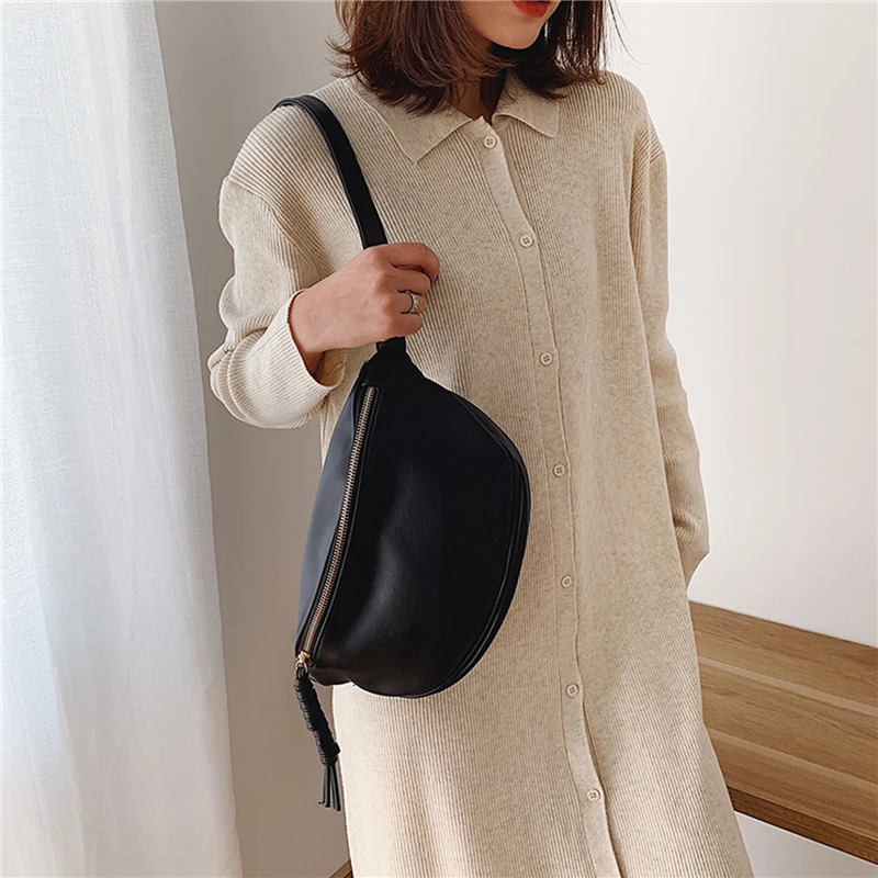 Women Fashion Chest Bags Large Capacity Crossbody Banana Bags Ladies Quality PU Leather Waist Bags With Belt For Female