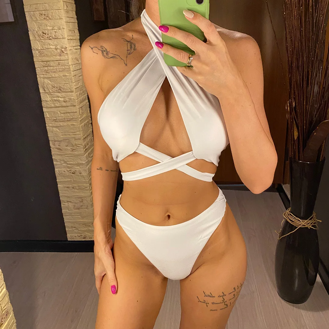 Neue 5-Farben-Bikini-Sets für Damen, zweiteiliger Badeanzug, weiß, mit Ausschnitten, brasilianischer Badeanzug, Badebekleidung, Modell V3366B – Detail 14