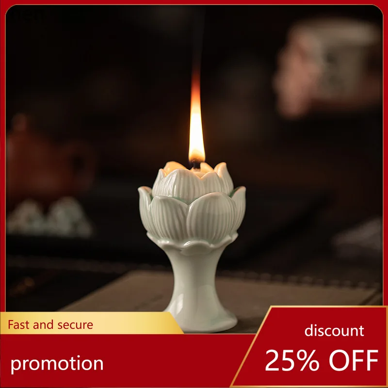 Cz chinese ceramic lotus candle holder - buddhist altar candlestick base - buddhist shrine offering supplies