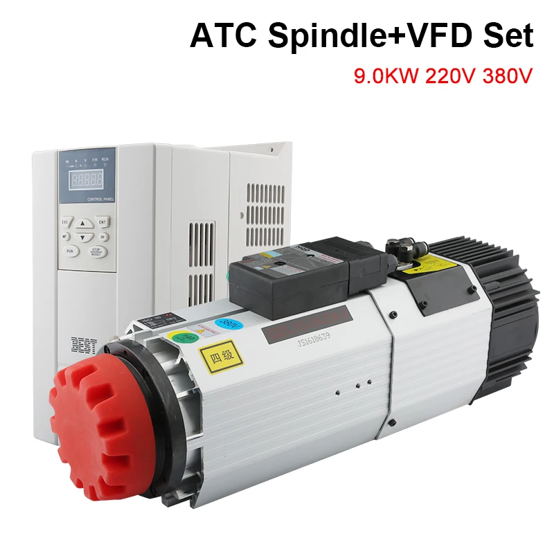 

Automatic Tool Change Spindle 9KW ATC Air-Cooled Spindle ISO30+ Inverter Vfd220v 380V For Woodworking Engraving CNC Router