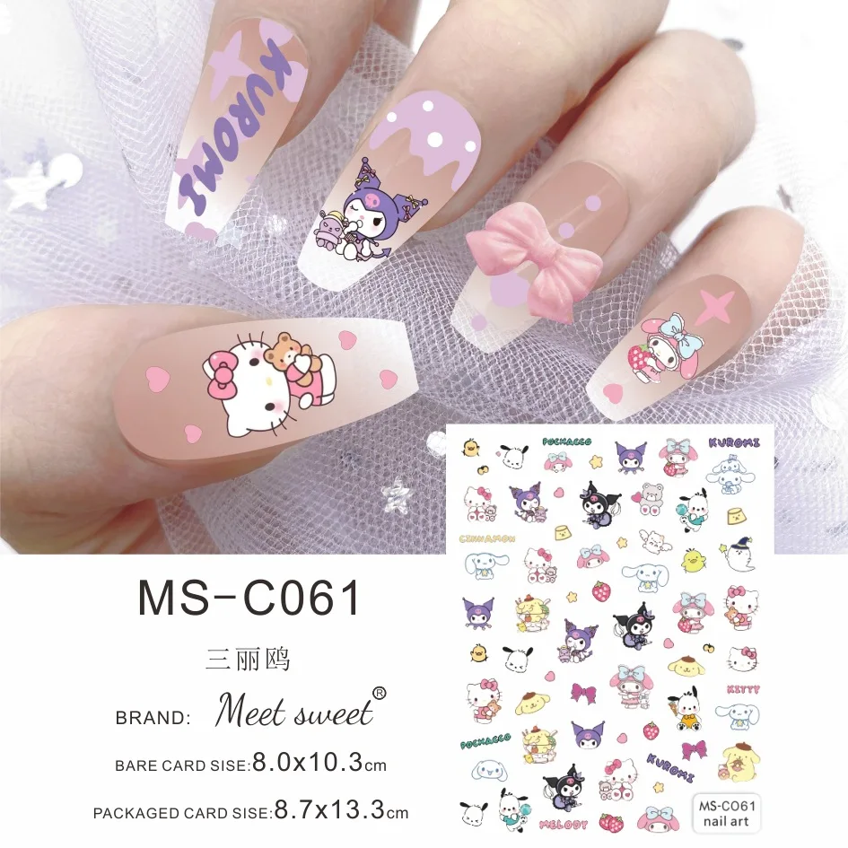 

New kawaii colourful cute Sanrio nail stickers Animated cartoon children HelloKitty nail decorative stickers Reward Gifts