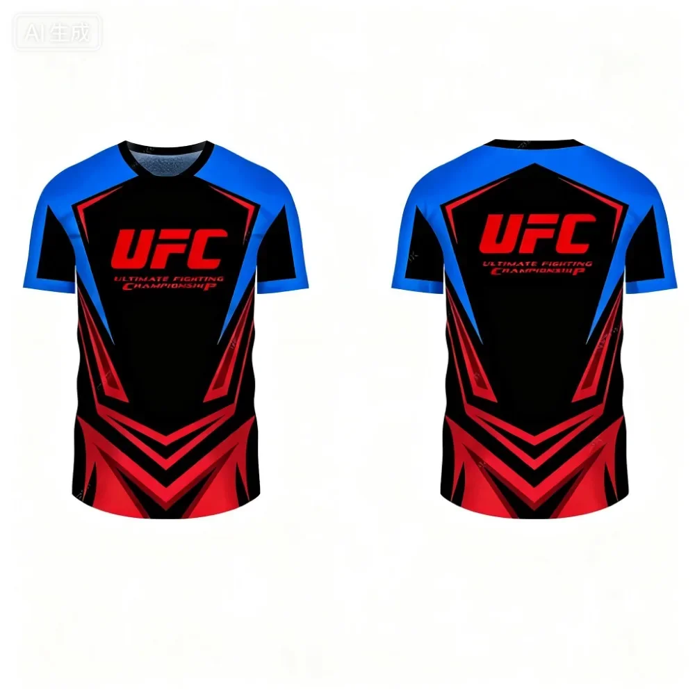 2025 موضة تنفس UFC ثلاثية الأبعاد مطبوعة الرجال القتال الصيف جديد الجولة الرقبة تي شيرت الرياضة في الهواء الطلق قصيرة الأكمام القتال