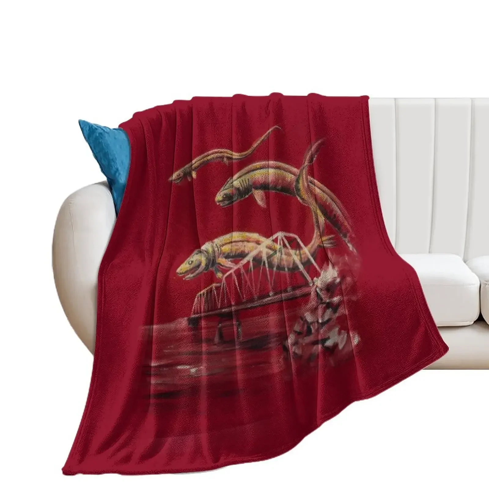 frilled sharks over the train bridge Throw Blanket Shaggy Luxury Throw Blankets