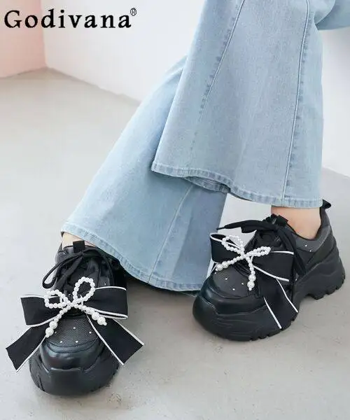 

Оригинальные японские повседневные кроссовки с бантом в стиле Лолиты, повседневные милые универсальные женские туфли на толстой подошве для поездок на работу