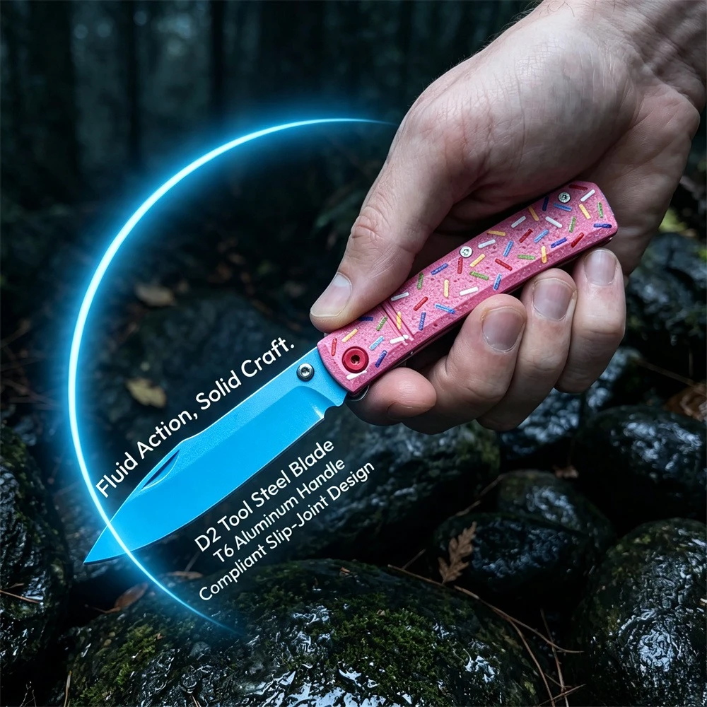 Everyday-Carry Folding Knife with D2 Steel and T6 Aluminum Handle – Reliable for Camping, Survival Kits, and Quick Cutting Tasks