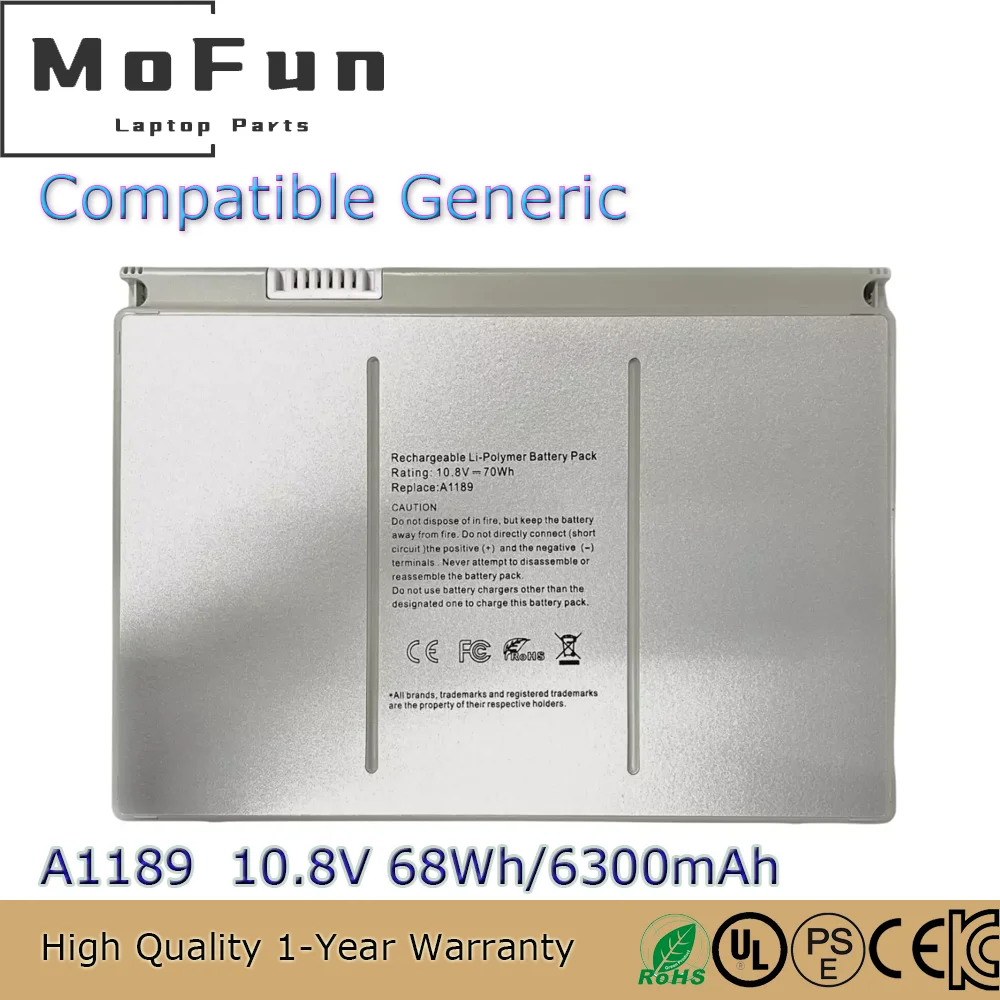 Brand New Compatible Generic A1189 10.8V 68Wh Laptop Battery for Apple MacBook Pro 17 inch A1212 A1151 A1229 A1261