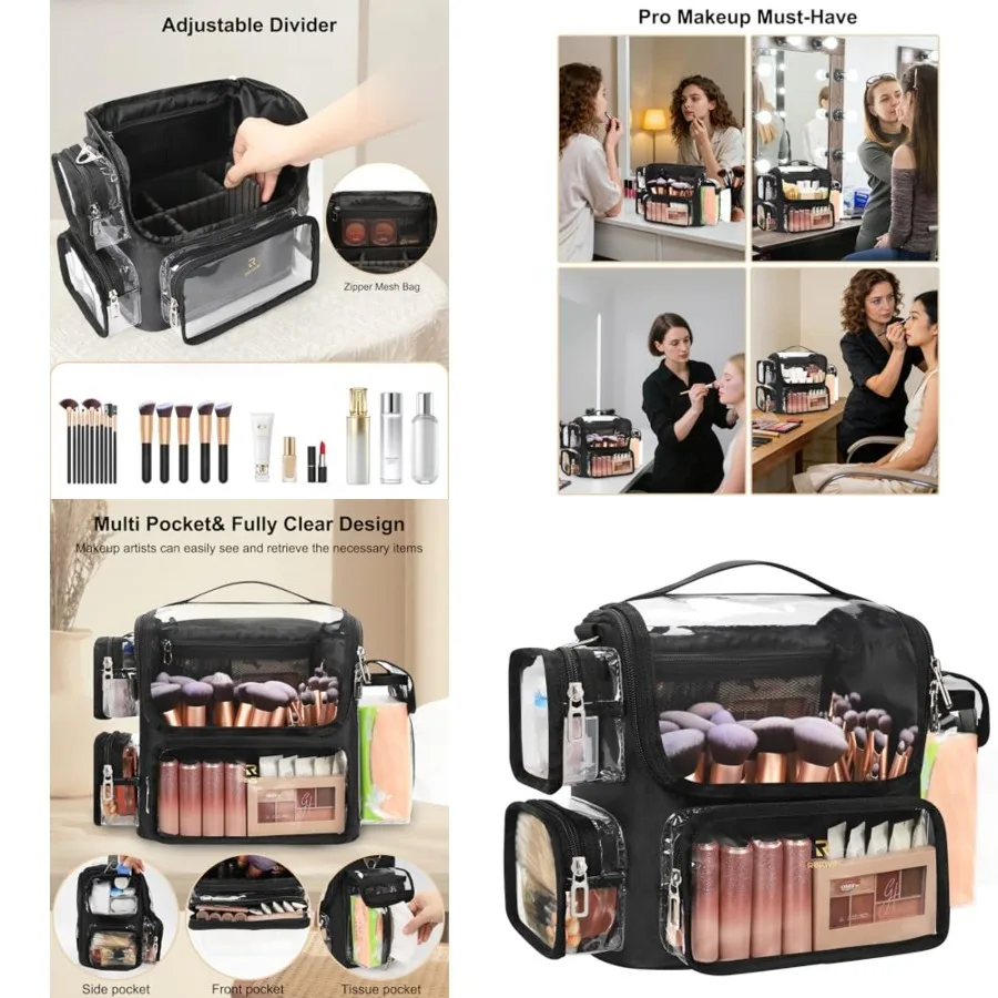 

Makeup Brush Bag, Makeup Artist Bag Makeup Brush Holder Travel Clear Makeup Bag Professional Cosmetic Bag Large Makeup Case Por