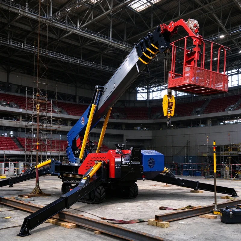 Spider Crawler Crane 1 Ton 3 Ton 8 Ton Fly Jib Electric 1t Knuckle Boom 10M Lifting Height with Man Basket