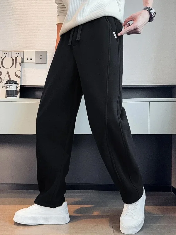 

Мужские утепленные спортивные брюки прямого кроя, осенне-зимние повседневные длинные брюки, модные однотонные универсальные брюки для пар, однотонные, универсальные