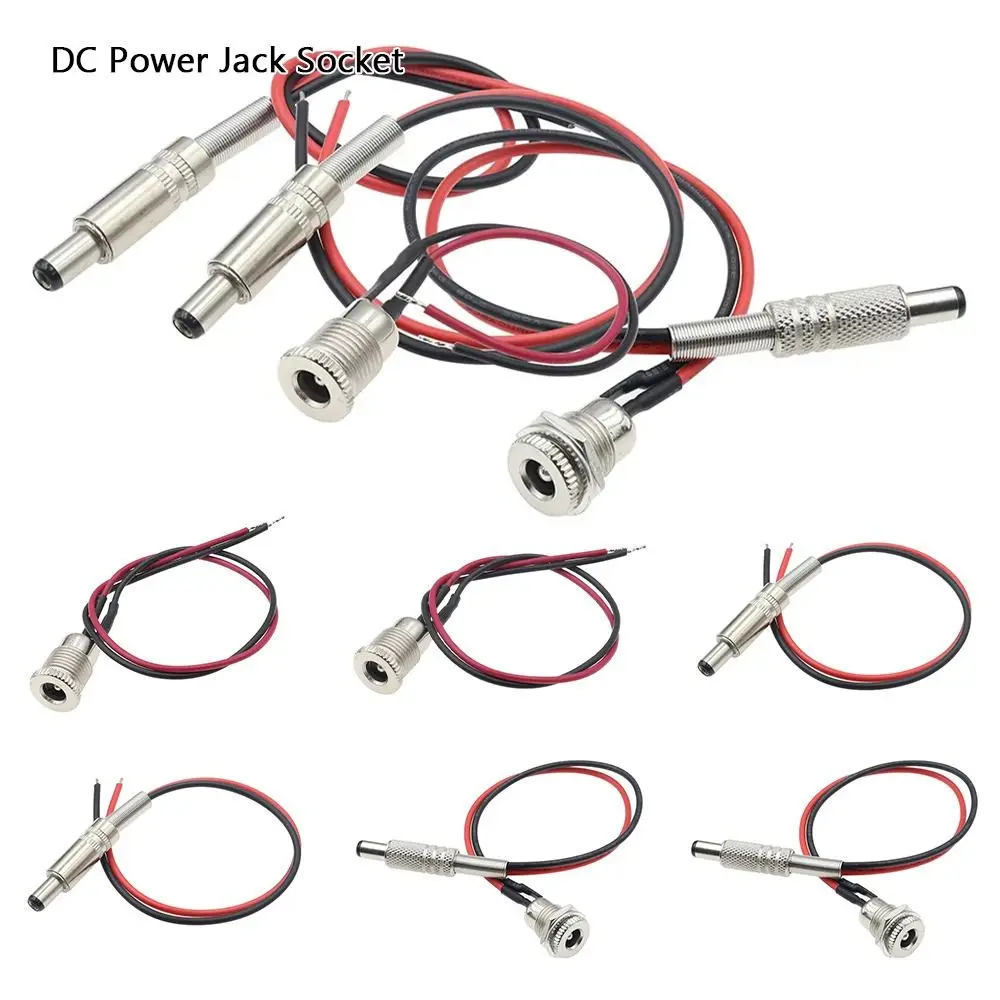 1Pcs DC099 DC Power Jack Socket 20cm 5.5*2.1mm 5.5*2.5mm Female Panel Mount Connector Threaded Structure Male Female Connection