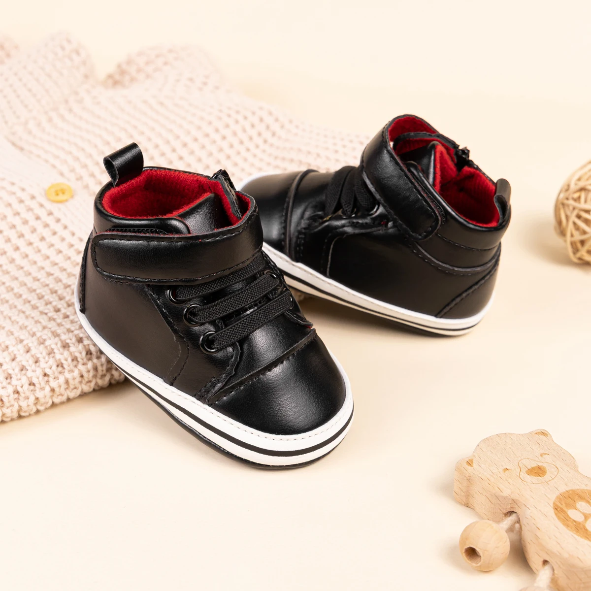 Baby Boy Girl Sneakers Soft Sole PU Leather High Top First Walkers Infant Toddler Non-slip Casual Shoes 0-18M