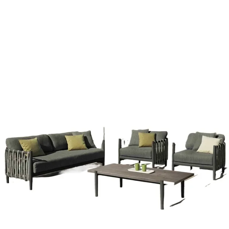 

Outdoor rattan sofa courtyard garden outdoor waterproof sunscreen furniture aluminum alloy teak leisure table and chairs