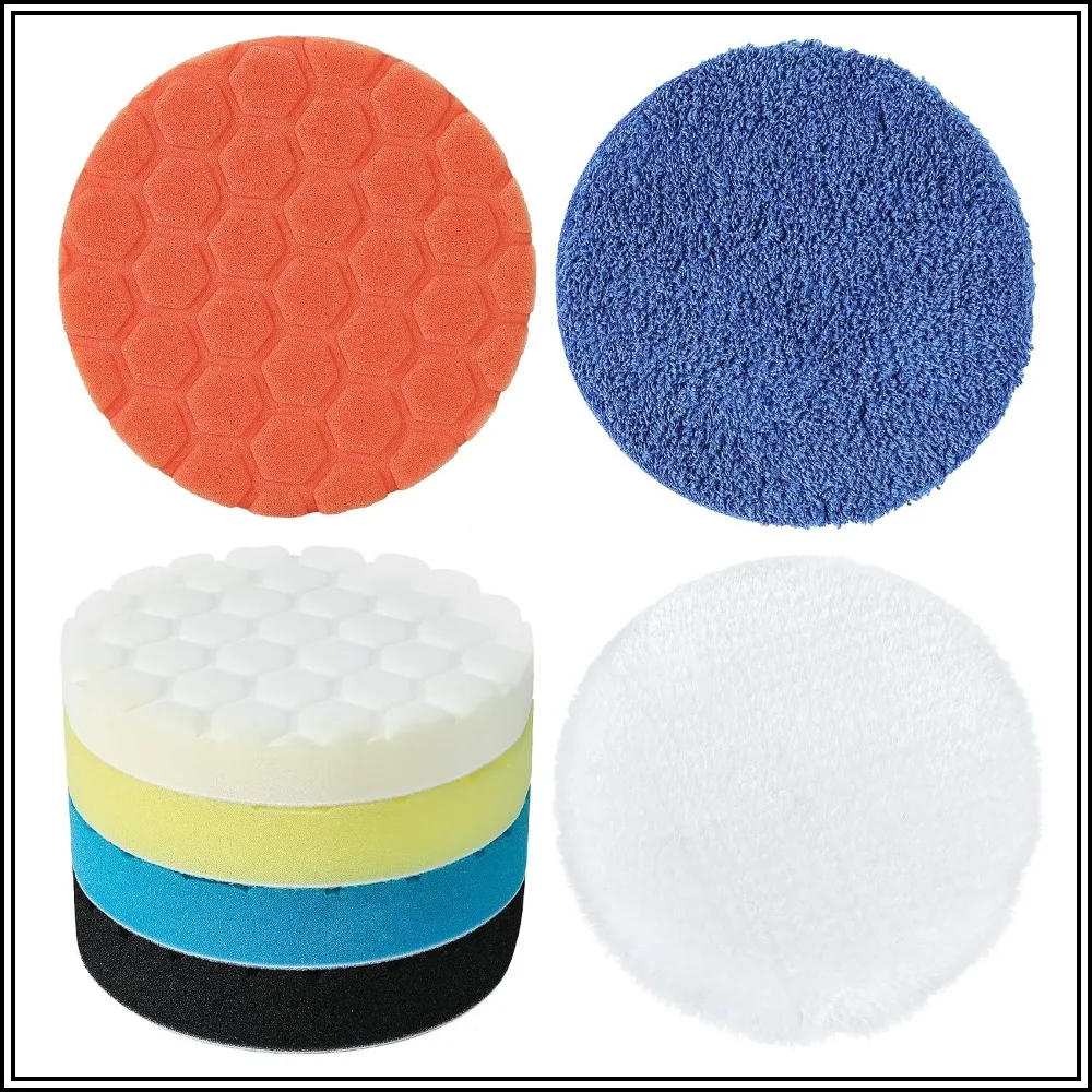

5 Inch Buffing Polishing Pads 7Pcs Car Buffer Foam Pad Kit with Hook and Loop, Compound Cutting Sponge and Wool Pad for Polishing and Waxing