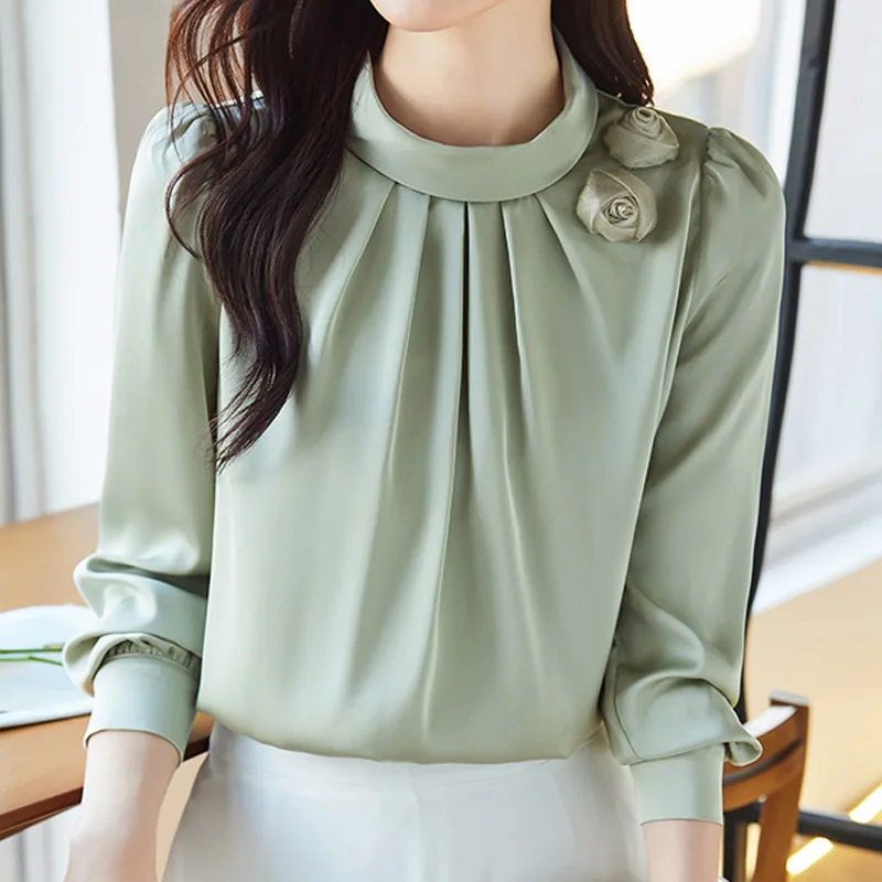 

2025 Fashion Office Lady Long Sleeve Stand Collar Women Blouse Floral Chiffon Blouse Shirt Women Tops Blusas De Mujer Blusa N617