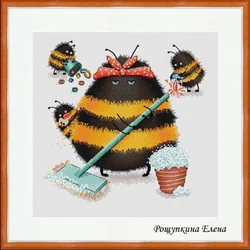 Bee Cleaning-Unprinted Cross Stitch Kits, DIY Fabric Craft, Cotton Thread, Hand Embroidery, Aida 14, 16, 18, 22, 25, 28CT, 32-32