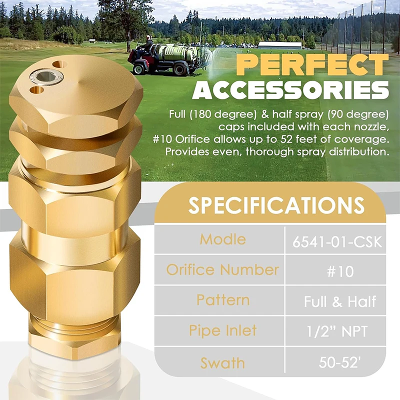 Brass 6541-01-CSK Half &Full Boomless Broadcast Nozzle 50 Feet Fits for 90 and 180 Degree Spraying 10 Orifice